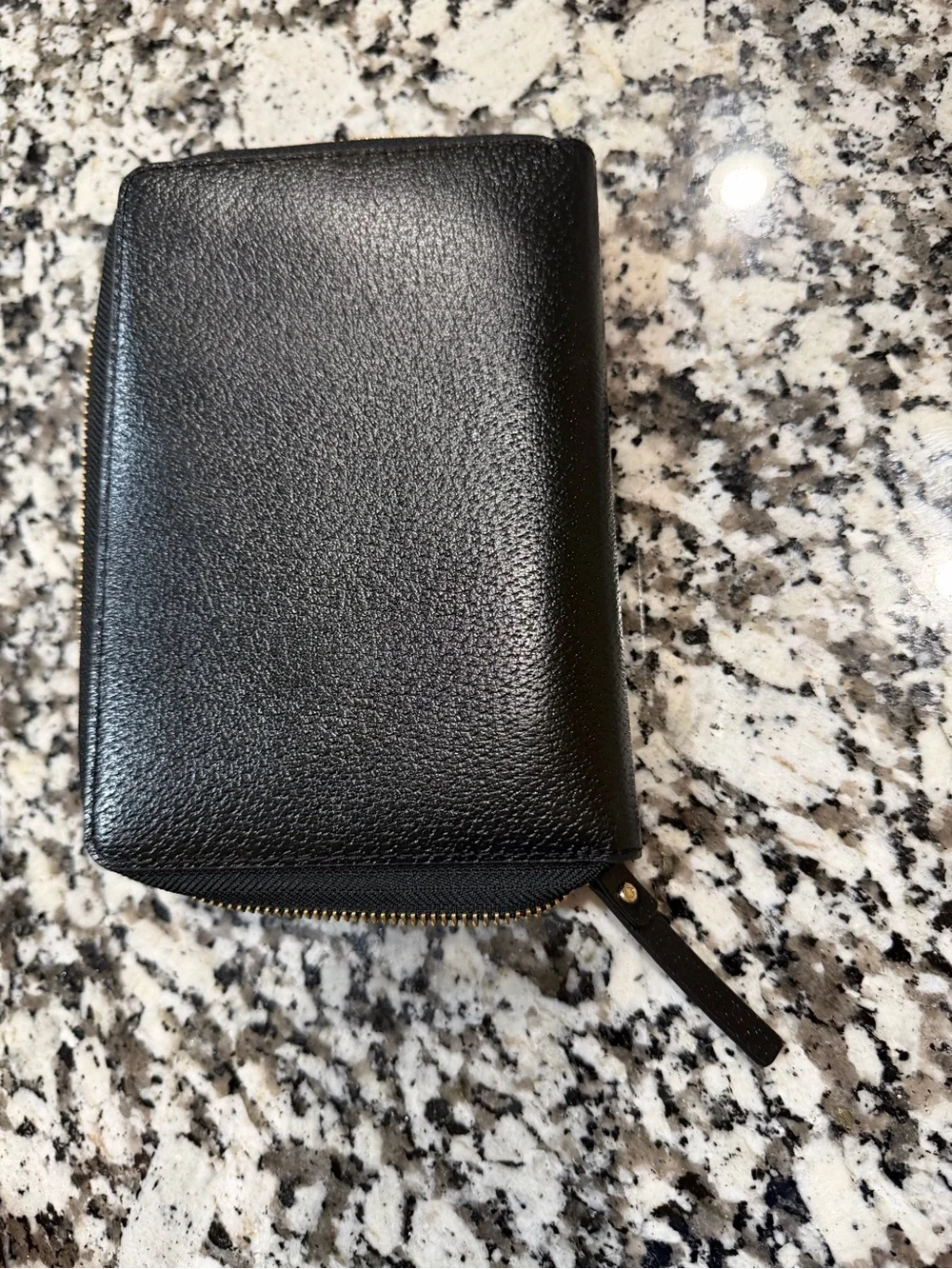kate spade Black Pebbled Leather Zip Wallet with Gold Logo